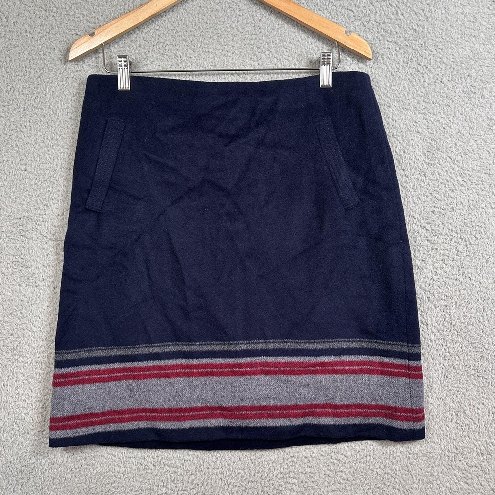 Talbots Skirt Womens 10 Blue Wool Blend‎ Lined Striped Pocket Classic Career